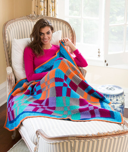 redheartyarns: LW4720 Nine Patch Variation Throw Free Crochet Pattern in Red Heart With Love yarn