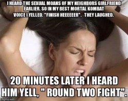 purplemissee:  funniestpicturesdaily:  Mortal Kombat : First Night  My kind of neighbors