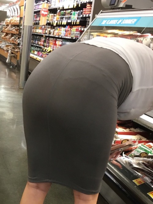 shortskirtsshortshorts: duncansteele69: At the deli counter at fred Meyer grocery store. She is preg