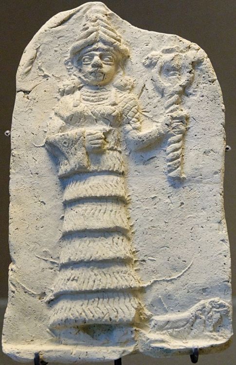 Ishtar holding her symbol. Terracotta relief, early 2nd millennium B.C. From Eshnunna, Sumer