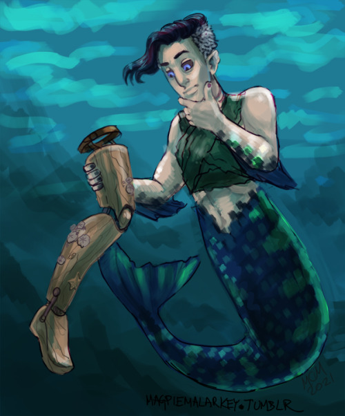 Photoshop doodle of my OC Ember for Mermay. In their canon, Ember “upgraded” all their limbs by repl