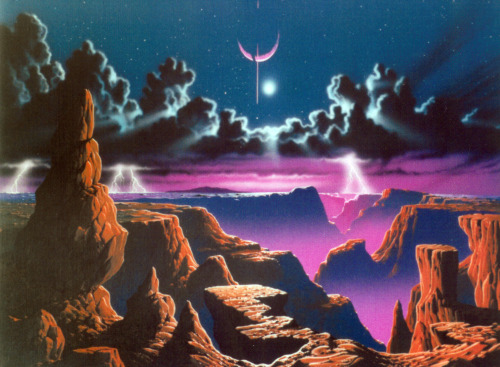 retroscifiart:Steve R Dodd “Canyons of Titan” (1980s) 