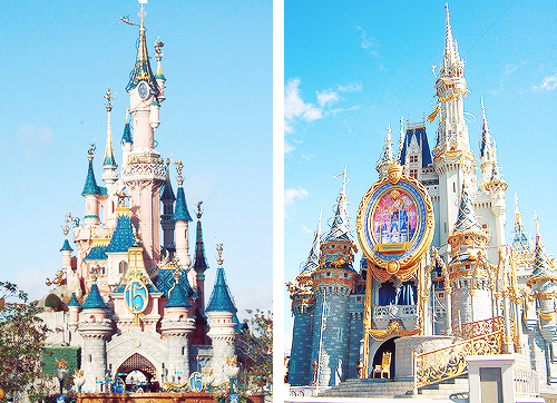 mickeyandcompany:  Disney castles and their special decorations for anniversaries