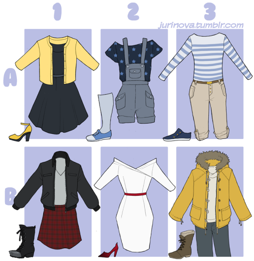 jurinova:Send a character + outfit + accessory - Part 3!Please, do not repost on Tumblr or any other