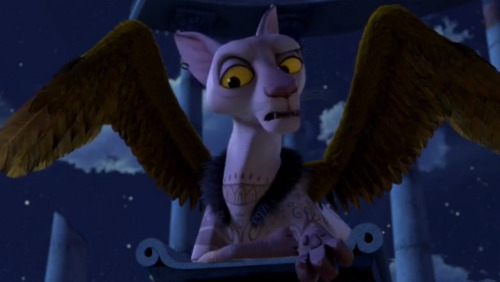 This sphinx.  Her voice is just the best xD From The Adventures of Puss in Boots (Episode 2: Sphinx) It’s on Netflix i think. Thanks PT! …Thanks for infecting me with yet another fantasy crush ;_;