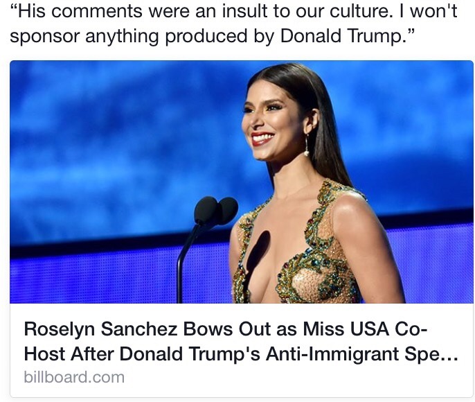jsuhn:  Roselyn Sanchez leaves the Miss USA being a co-host after Donald Trump’s