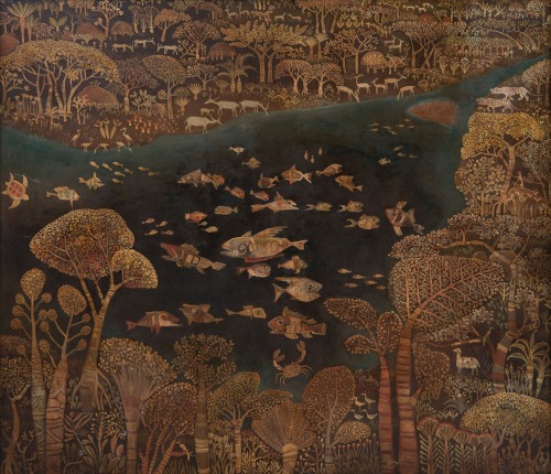 thunderstruck9:Widayat (Indonesian, 1923-2002), Flora and Fauna and the River, 1974. Oil on canvas, 