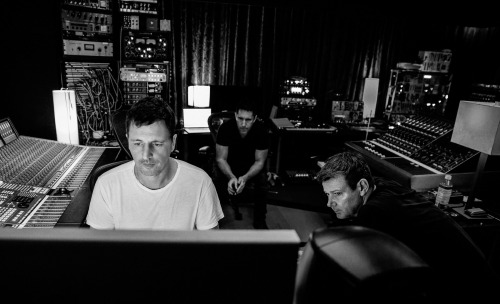 Trent Reznor and Atticus Ross recording and mixing the Gone Girl film score, Los Angeles, 2014. Phot