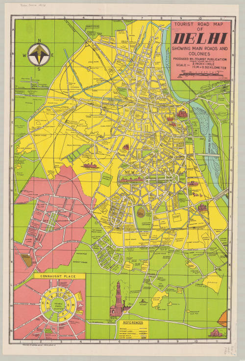 Today’s map is of Delhi, India, published in 1975. It is marketed as a road map for tourists, motori