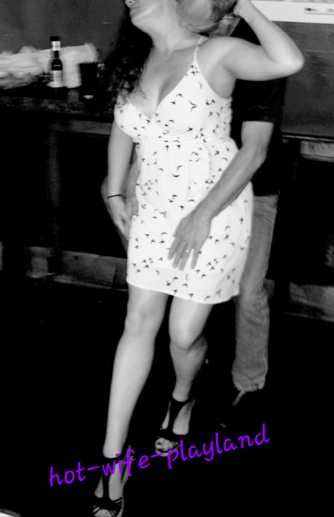 hot-wife-playland: She really enjoys public flirting. Trying not to be noticed as he pushed his cock