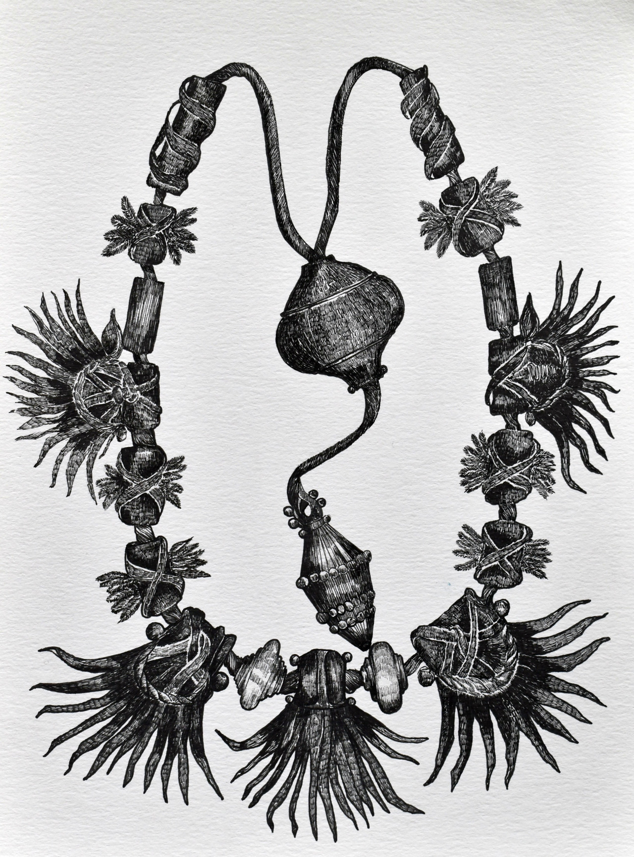 Ayt Atta amber and silver necklaceInk on paper, 9x12 inches, 2020© 2020 ...