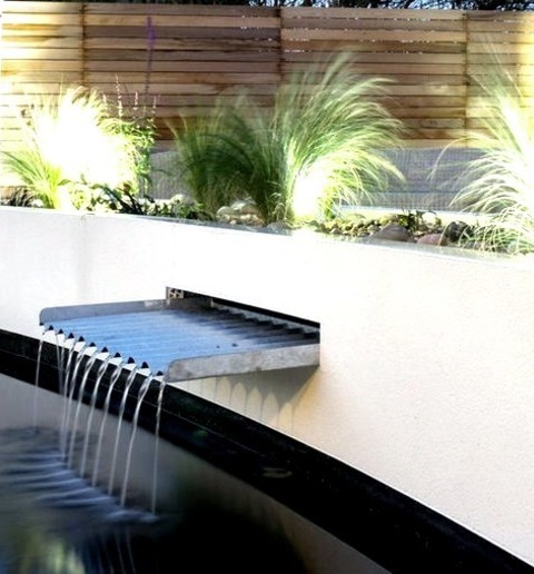 Fountain LandscapeDesign Ideas For A Mid-sized Contemporary Partial Sun Backyard Brick Water Fountain
