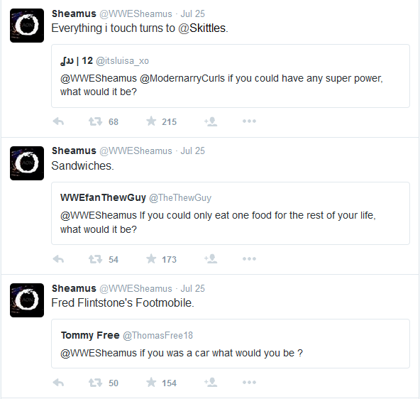 laochxfella-archive: Sheamus and his Q&amp;A tweets on July 25, 2015