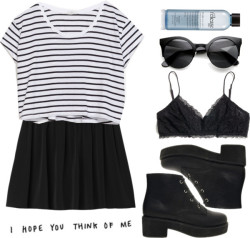 skyferreirafashion:  Untitled #89 by dressed-in-black-and-white featuring round glassesZara stripe t shirt / Monki skirt, ฺ / Madewell lace lingerie / ASOS chunky platform booties / Round glasses / Philosophy beauty product