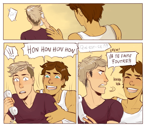 aymmichurros:  i just wanted to draw Jean talking in french   ¯\_(ツ)_/¯ ft. mama and Eren (the translation is on each page and also thanks rob for helping me with french holy crap) and yeah he mixed up languages and cursed Eren in french