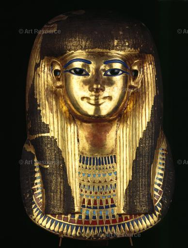 Gilded cartonnage mummy masks of Tuya and Yuya, mother and  father of Queen Tiye, wife of Amenhotep 