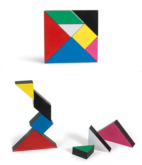 Tangram, ancient Chinese game. It is a set of seven geometric pieces, which the player arranges in i