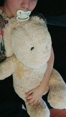 shy-kinky-princess:  I went to get milk last night and accidentally obtaining this beautiful giant soft Easter bunny, but I am really stuck for a good name for her. Any ideas?