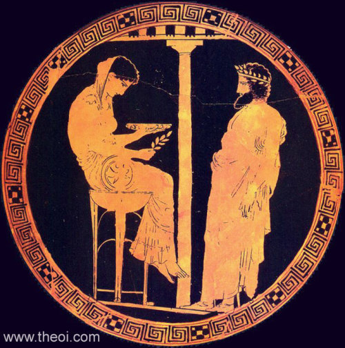 Themis Cup Titan goddess Themis and king Aegeus are depicted in this pic. Themis  as a goddess of la