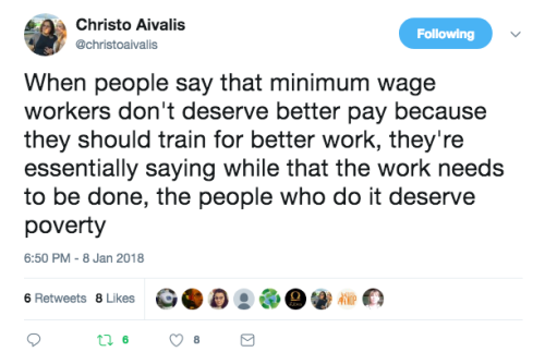 fattyatomicmutant: brunhiddensmusings: allthecanadianpolitics: When people say that minimum wage job