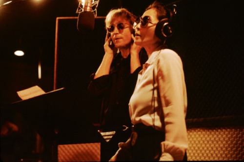 John Lennon and Yoko Ono at the Hit Factory studio in New York, recording their last album, Double F