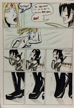 Kate Five Vs Symbiote Comic Page 113  Taki Tippy-Toes Her Way Off A Wall Spike. Ouch!