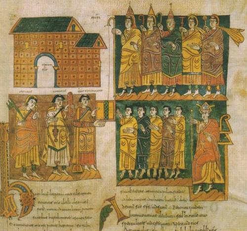 medievalart:An illumination depicting bishops council in Visigothic Spain. These meetings  were conv