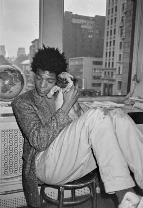 Porn photo twixnmix:Jean-Michel Basquiat with a pug