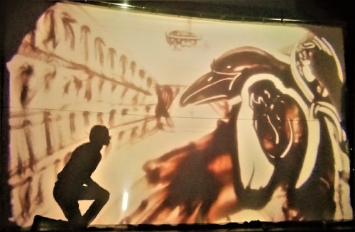 Theatre sand painting and shadows “scarab”. A play based on the poem “the Raven&rd