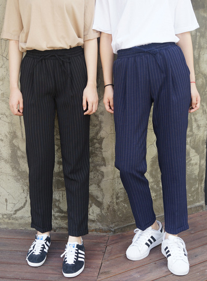 pinstripe drawstring trousers