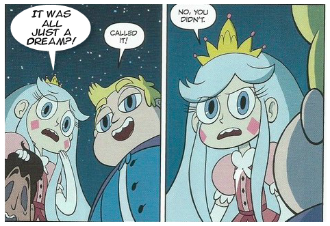 Young Moon Butterfly reacts to shocking Plot Twists.Young River Johansen feigns intelligence.Young Moon Butterfly isn’t having any of it.Feel free to use the above template with your shocked proclamation of choice.Based on these panels from the Star