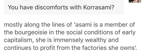 lesbianrey:korrasami as handmaiden/feudal lord: who are youkorrasami as bourgeoisie/proletariat: i’m