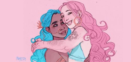 may12324:A mermaid and her girlfriend! Inspired by lionfish and the transgender flag, they’re both t