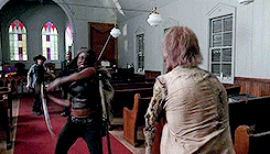   Michonne + Sword Kills [Season 5]↳ Do you miss the sword? Wasn’t really mine in the first place. Found it in the very beginning. It was just me and them out here all day, every day for a good long time. I don’t know what that was, but it wasn’t