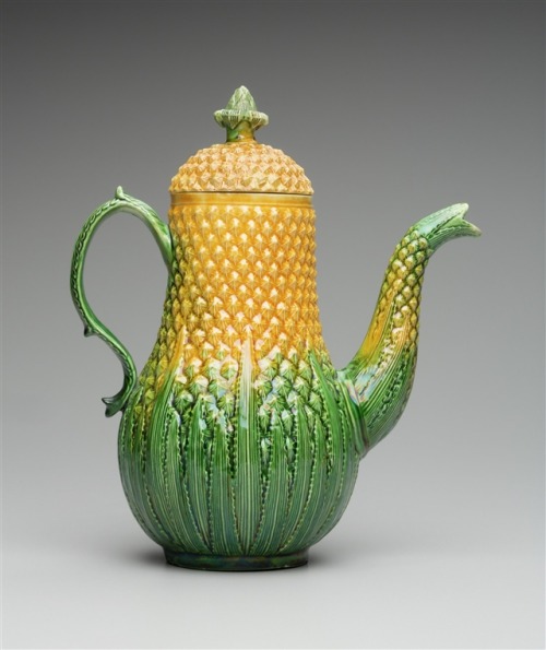 Pineapple Coffeepot, 1750. Creamware, colored glazes. Staffordshire,  England. Exhibition Bitter|Swe