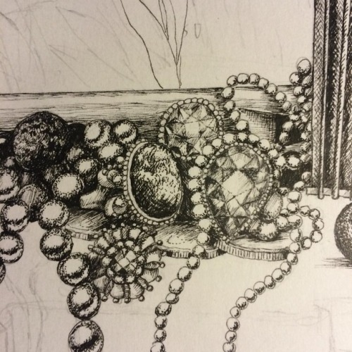 Pearls and riches. Temptation. #stilllife #art #drawing #illustration #penandink #inkfeature #detail