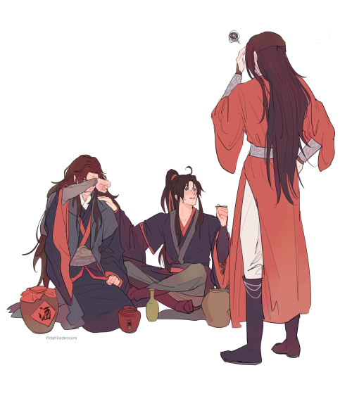 dahliadenoire:demon boys sleepover except it’s really just wwx stealing fancy booze from hc’s cellar