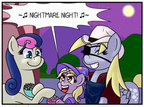 outofworkderpy:HAPPY NIGHTMARE NIGHT EVERYPONY!Featuring Derpy and Dinky dressed as Trixie, Sheriff 