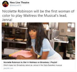 securelyinsecure:  Nicolette Robinson Makes Broadway History in “Waitress”Actress Nicolette Robinson will take on the lead role of creative piemaker Jenna Hunterson in the four-time Tony nominated Broadway show, Waitress for a limited engagement