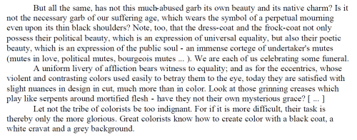 Baudelaire’s immortal riff on clothing and modern painting, ‘On the Heroism of Modern Li