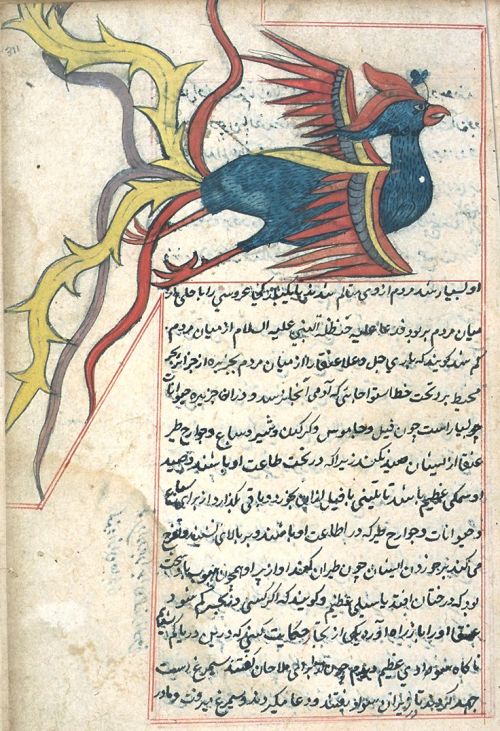 A simurgh - a monstrous mythical bird with the power of reasoning and speech. From ‘Ajā’ib al-makhlū