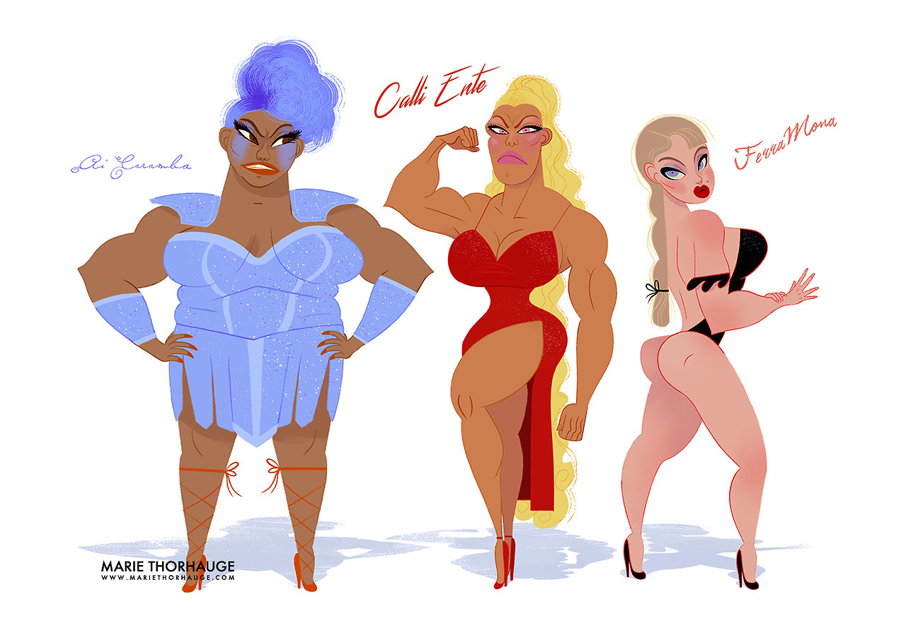 mariethorhauge:  Few little female wrestlers! Meet Ai Caramba, Calli Ente, Ferra