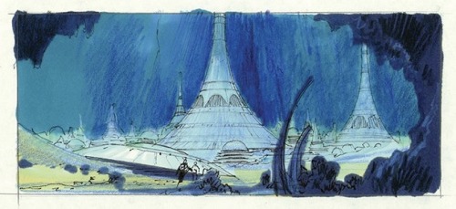 talesfromweirdland:Concept art for COCOON (1985) by Ralph McQuarrie. (Mostly for the sunken cit