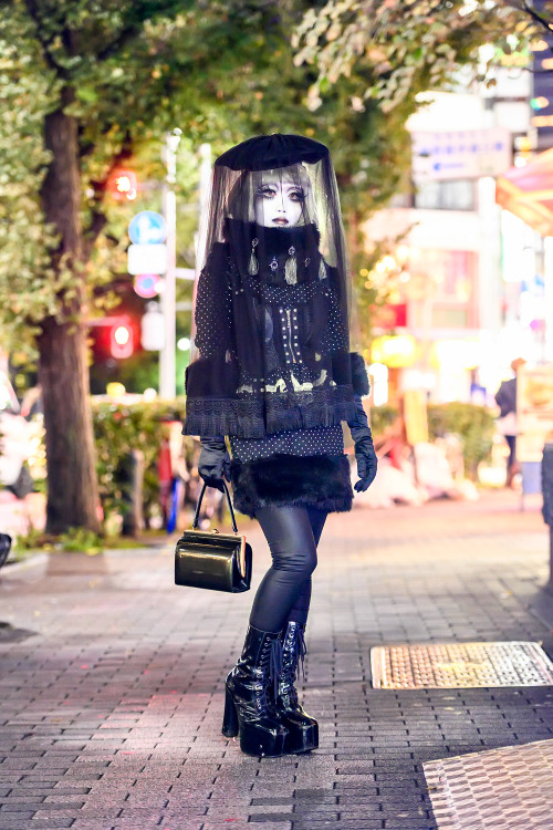 tokyo-fashion:  Japanese shironuri arist Minori on the street in Kabukicho, Shinjuku tonight. Minori was out for the Michiko Koshino x Eytys collection launch at The Four Eyed boutique.
