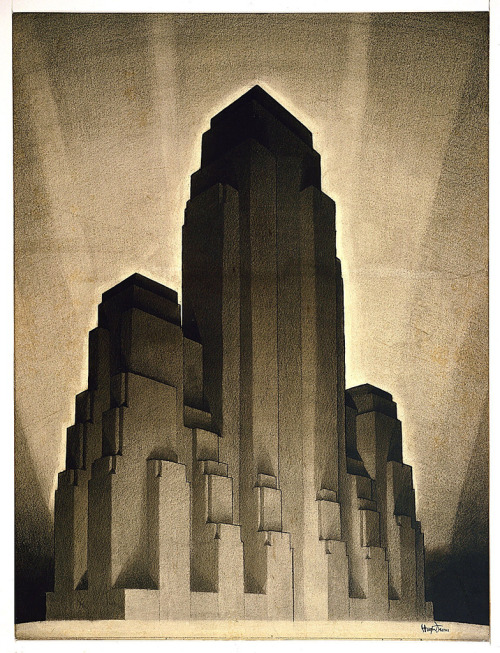 Hugh Ferriss, Study for &ldquo;Maximum Mass, permitted by the 1916 New York Zoning Law, Sta