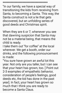 matt-the-radar-techncian:positivelydetectivecomics:hilarious-nefarious:Source This is way better than straight up telling your kid “Santa isn’t real.”   I never thought about it this way, and it makes me really happy