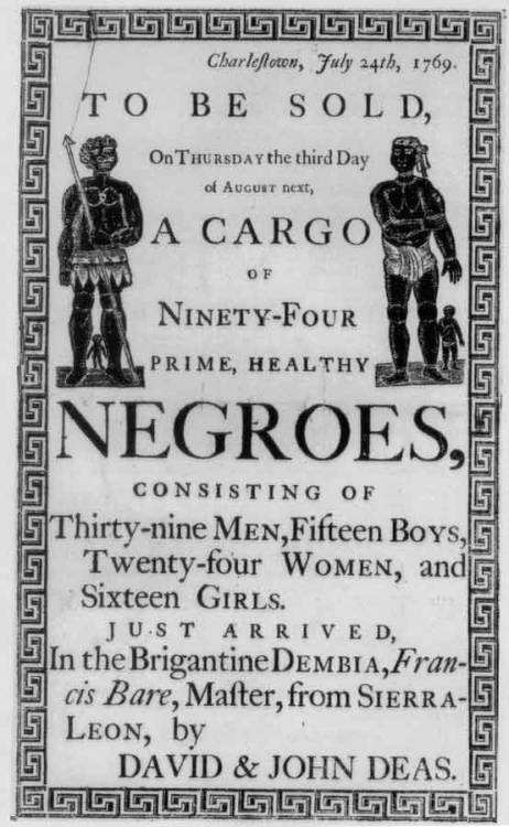 A sad part of our history; A Charleston, South Carolina newspaper advertisement for African slaves, 