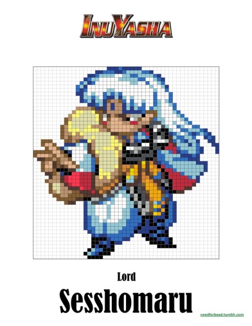 Inuyasha:  SesshomaruInuyasha was written by Rumiko Takahashi.For more perler bead designs chec