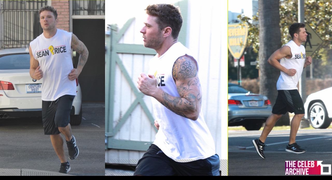 thecelebarchive:    Ryan Phillippe shows off buff arms in a white cut-off shirt while