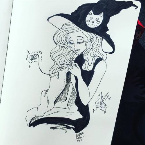 Belated #inktober day 6. Seamstress Witch. She stitches protection spells in all of her clothes. #pe